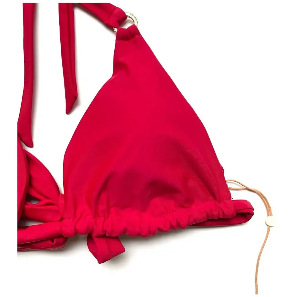 Quince Italian Ring Triangle Bikini Swim Top Cherry Red Size Large NEW